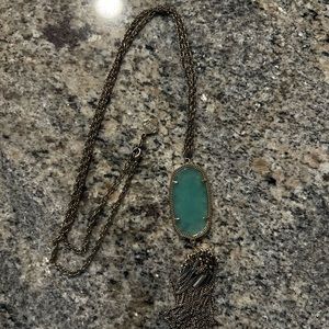 Kendra Scott Long Necklace Rayne Green Pendant Gold Tone Chain Tassel